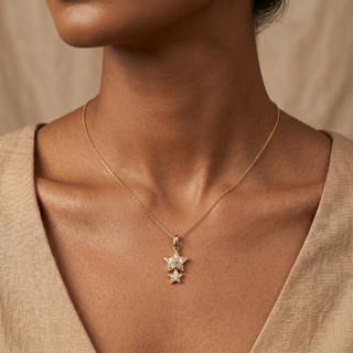 Model wearing 18K Yellow Gold 0.19ct Diamond Set Star Pendant - Sonny's Jewellers