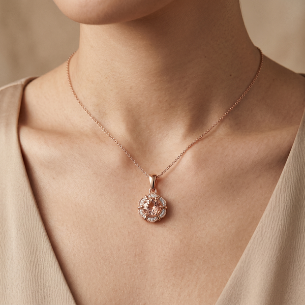 9K Rose Gold Morganite & Diamond Floral Pendant