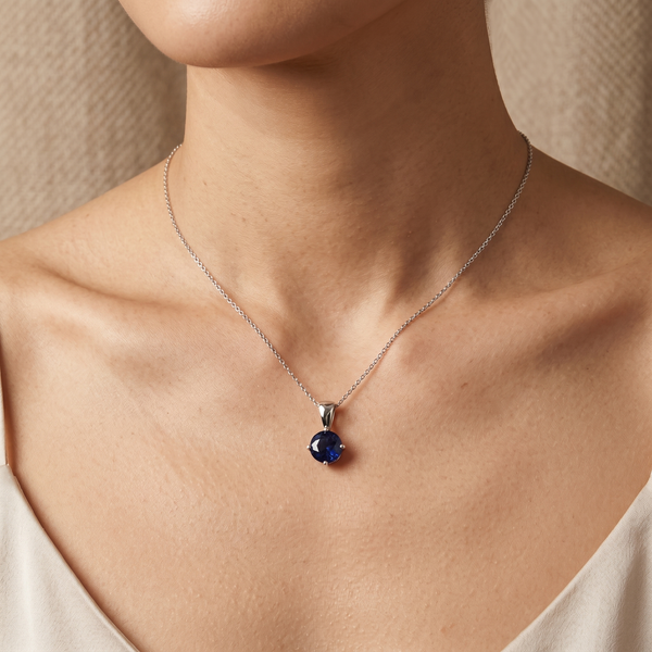 9K White Gold Round Sapphire Pendant