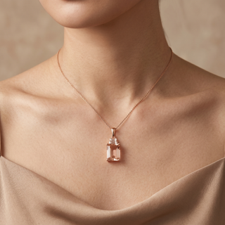 Model wearing 9K Rose Gold Morganite & Diamond Pendant - Sonny's Jewellers