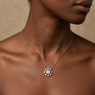Model wearing 18K Rose Gold 0.30ct Diamond Snowflake Necklace - Sonny's Jewellers
