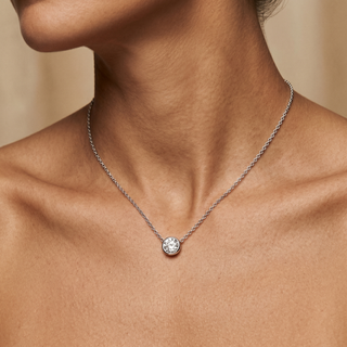 Model wearing 18K White Gold 0.14ct Diamond Necklace - Sonny's Jewellers