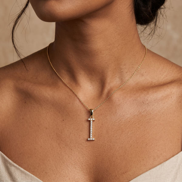 9K Yellow Gold Large Diamond 'I' Initial Pendant