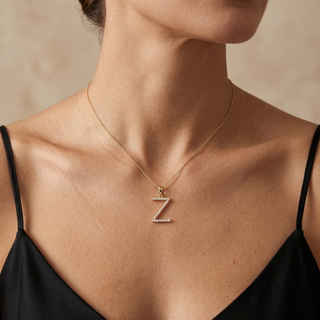 Model wearing 9K Yellow Gold Large Diamond 'Z' Initial Pendant - Sonny's Jewellers