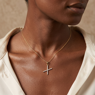 Model wearing 9K Yellow Gold Large Diamond 'X' Initial Pendant - Sonny's Jewellers