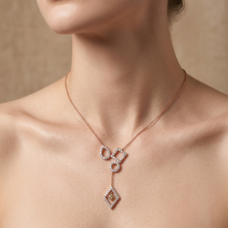 Model wearing 18K Rose Gold Diamond Shapes Necklace - Sonny's Jewellers