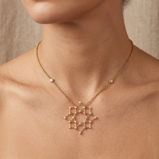 Model wearing 18K Yellow Gold Tessellated Diamond Necklace - Sonny's Jewellers