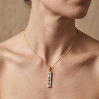 Model wearing 9ct Yellow Gold Diamond Bar Pendant - Sonny's Jewellers