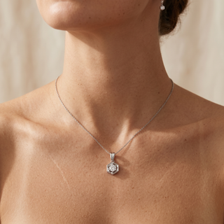 Model wearing 18K White Gold 0.33ct Diamond Set Pendant - Sonny's Jewellers