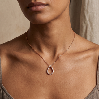 Model wearing 18K Rose Gold Open Pear Diamond Necklace - Sonny's Jewellers