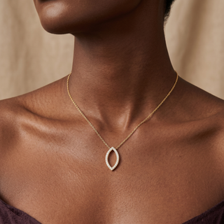 Model wearing 18K Yellow Gold Diamond Marquise Shape Necklace - Sonny's Jewellers