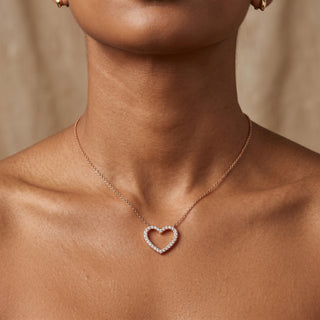 Model wearing 18K Rose Gold Diamond Heart Necklace - Sonny's Jewellers
