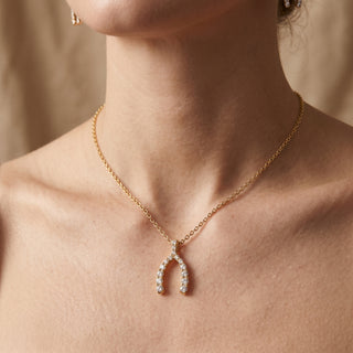 Model wearing 18ct Yellow Gold Wishbone Diamond Necklace - Sonny's Jewellers