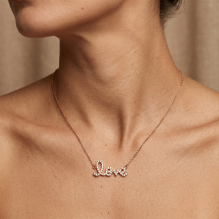 Model wearing 18K Rose Gold Diamond Love Necklace - Sonny's Jewellers