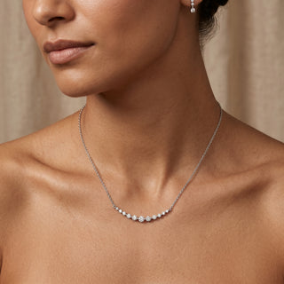 Model wearing 18ct White Gold Graduating Diamond Necklace - Sonny's Jewellers
