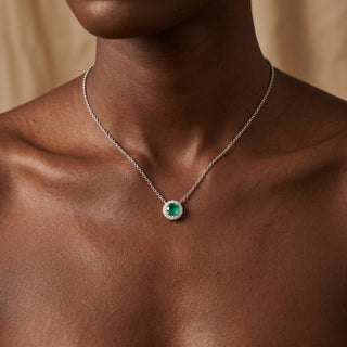 Model wearing 9K White Gold Sapphire & Diamond Necklace - Sonny's Jewellers