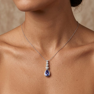 Model wearing 9K White Gold Tanzanite & Diamond Pendant - Sonny's Jewellers