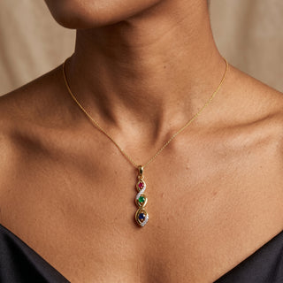 Model wearing 9K Yellow Gold Multi Gem & Diamond Pendant - Sonny's Jewellers