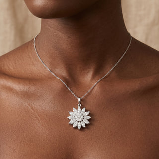 Model wearing 18K White Gold Diamond Daisy Pendant - Sonny's Jewellers