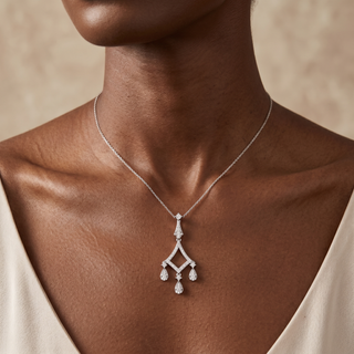 Model wearing 9K White Gold Diamond Pendant - Sonny's Jewellers