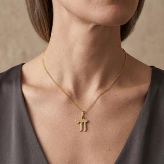 Model wearing 9K Yellow Gold Small Hebrew 'Chai' Life Pendant - Sonny's Jewellers