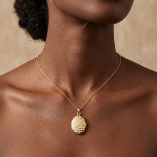 Model wearing 9K Yellow Gold CZ Oval Locket - Sonny's Jewellers