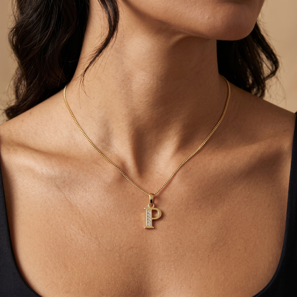 9K Yellow Gold Cubic Zirconia 'P' Initial Pendant