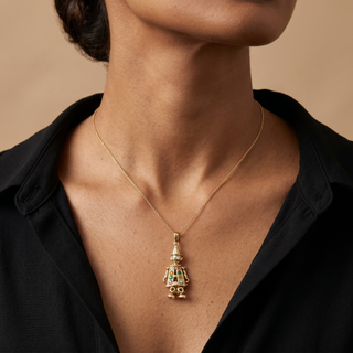 Model wearing 9K Yellow Gold Moving Clown Pendant - Sonny's Jewellers