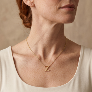 Model wearing 9K Yellow Gold Plain 'Z' Initial Pendant Necklace - Sonny's Jewellers