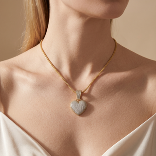 Model wearing 9K Yellow Gold CZ Heart Pendant - Sonny's Jewellers