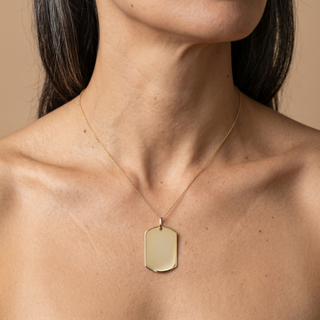 Model wearing 9K Yellow Gold Single Dog-Tag Pendant - Sonny's Jewellers