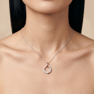 Model wearing 9K 2-Colour Gold CZ Circle Pendant - Sonny's Jewellers