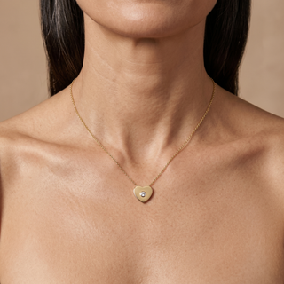 Model wearing 9K Yellow Gold CZ Slider Heart Necklace - Sonny's Jewellers