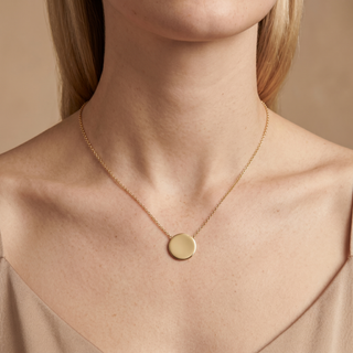 Model wearing 9K Yellow Gold 10mm Disc Adjustable Necklace - Sonny's Jewellers