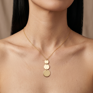Model wearing 9K Yellow Gold 3-Disc Necklace - Sonny's Jewellers