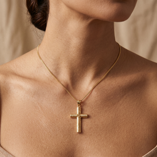 Model wearing 9K Yellow Gold Pendant - Sonny's Jewellers