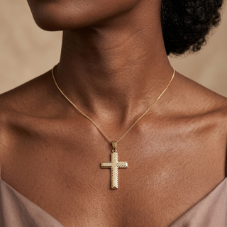 Model wearing 9K Yellow Gold Pendant - Sonny's Jewellers
