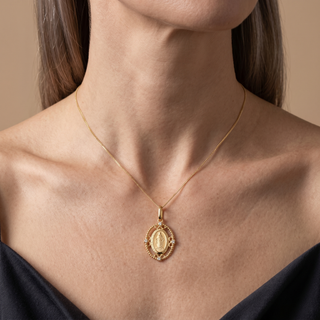 Model wearing 9K Yellow Gold Pendant - Sonny's Jewellers