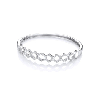 Honeycomb Style CZ Silver Bangle