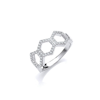 Honeycomb Style Micro Pave CZ Silver Ring