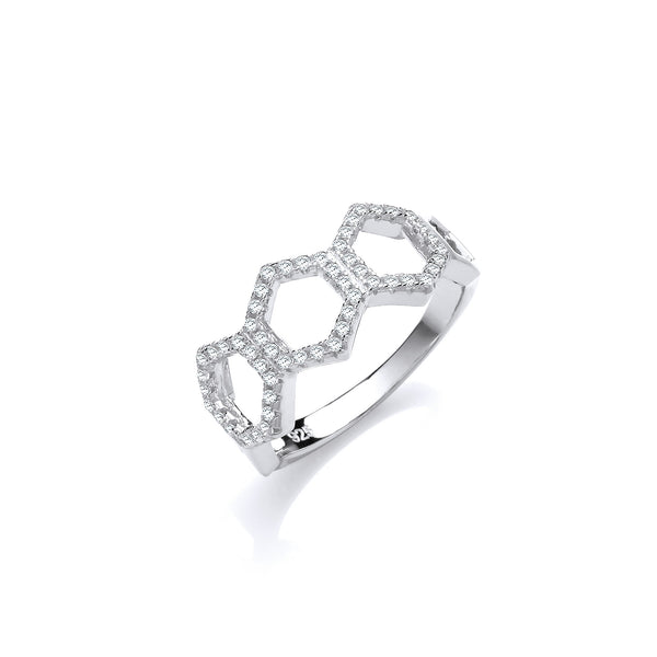 Honeycomb Style Micro Pave CZ Silver Ring