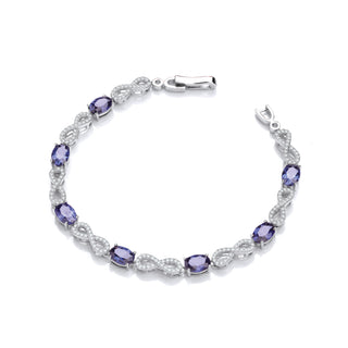 Infinity With Sapphire Blue CZ's Tennis Silver Bracelet