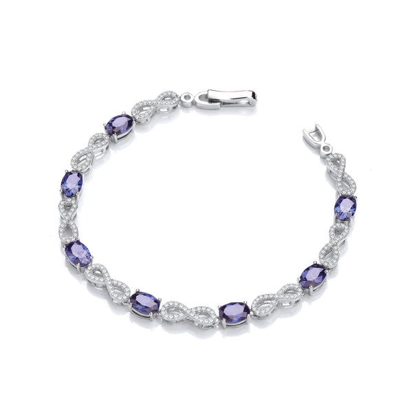 Infinity With Sapphire Blue CZ's Tennis Silver Bracelet