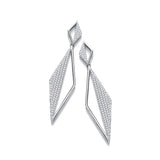 Long Triangle Pave' CZ Drop Silver Earrings