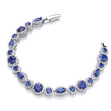 Marquise & Rounds Sapphire Blue CZ's In Halo With Clear CZ Tennis Silver Bracelet