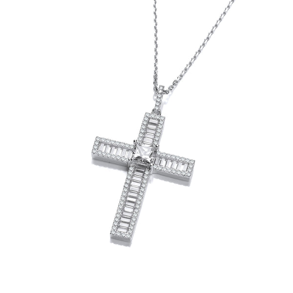 Micro Pave Baguette CZ Cross With Chain