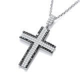 Micro Pave' Black & Clear CZ Cross With Chain