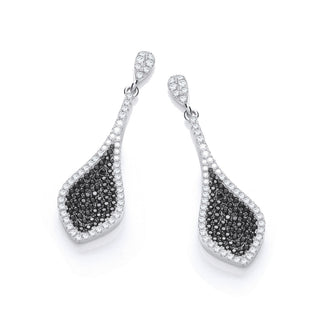 Micro Pave' Black & Clear CZ Drop Earrings