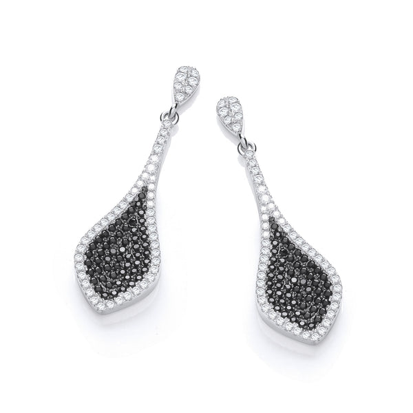 Micro Pave' Black & Clear CZ Drop Earrings