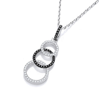 Micro Pave' Black & White CZ Drop Pendant With 18" Chain